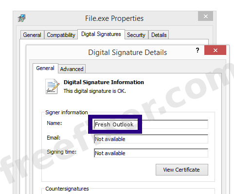 Screenshot of the Fresh Outlook certificate